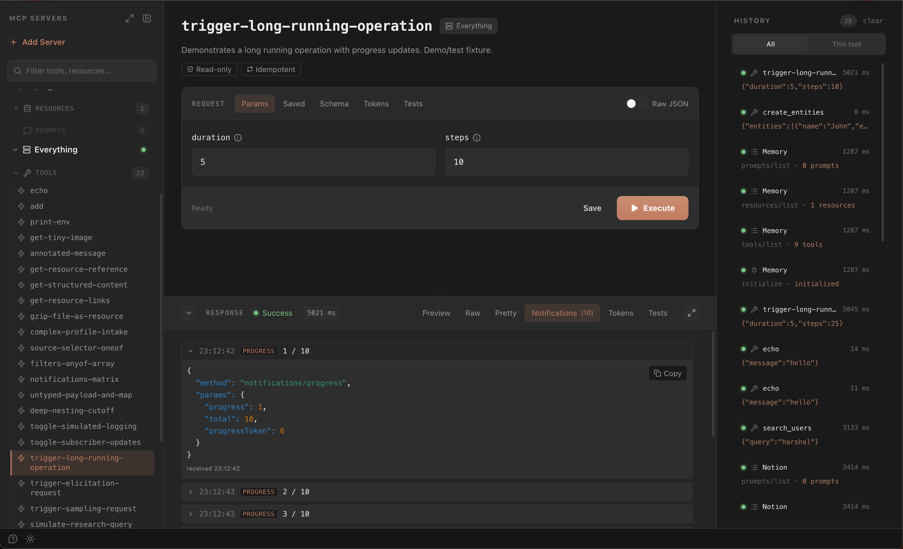 MCPFlo testing search_repositories against the GitHub MCP server